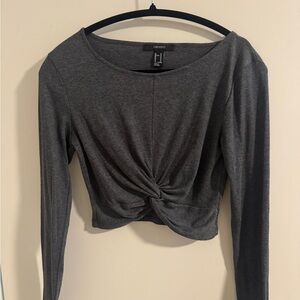 Forever 21 Charcoal Twist-Front Long Sleeve Top